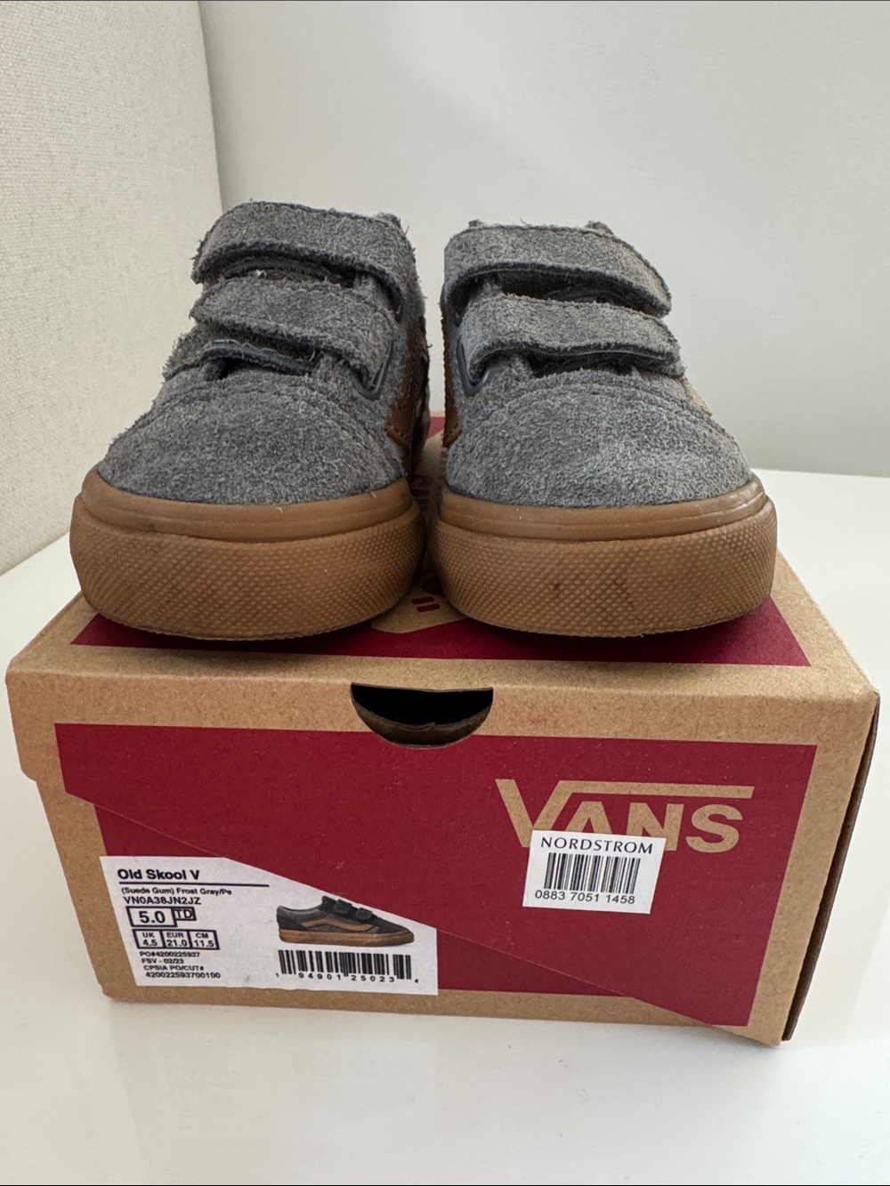Vans Kids Gray Old Skool V Velcro Sneakers with Gum Outsole